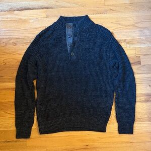 Men's Dark Charcoal Button-Neck Knit Sweater